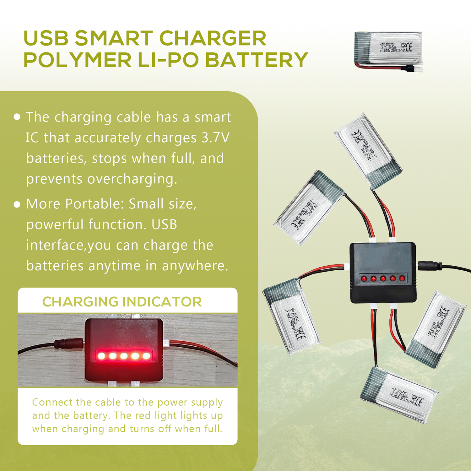 5Pcs 3.7V 500mAh LiPo Batterie - Drone Battery Charger recensione e prezzo